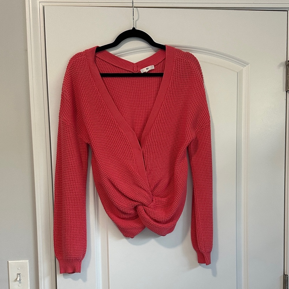 BP V-Neck Knotted Sweater in Pink